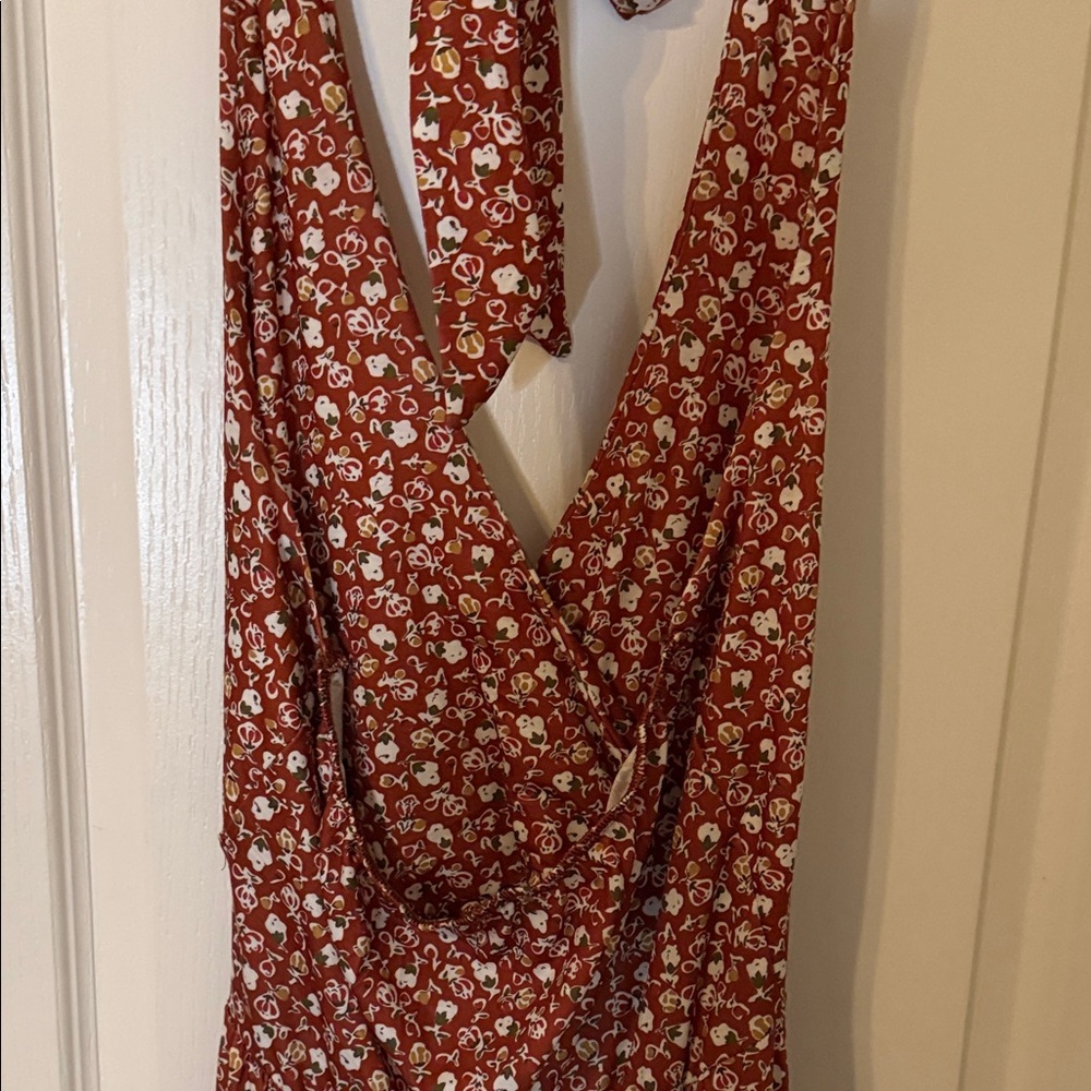 Rust Floral Halter Neck Dress size large - Picture 5 of 6